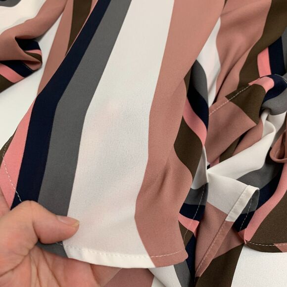 Ann Taylor Stripe Blouse Womens S Small Multi 1/2 Button Flap Pockets Loose Fit - Picture 7 of 13